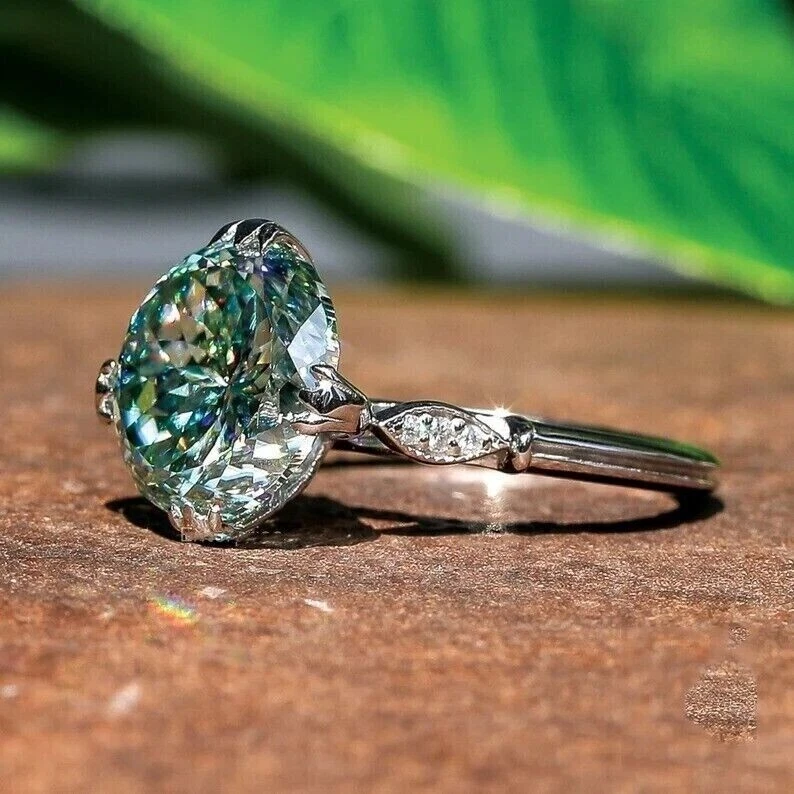 Certificado 3 Ct. Anillo redondo de diamantes azules talla portuguesa gran brillo en plata 925 Foto 2 de 4