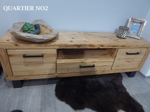 Tv Board Massivholz Tv Schrank Untergestell Metall Schwarz Altbuche Geolt Ebay