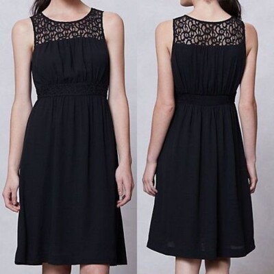 ANTHROPOLOGIE NWT HD in Paris Lace-Yoke Dress Black Sz 4P $138 | eBay