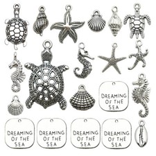 BLUK 100Pcs Seahorse Shell Charms DIY Jewelry Making Pendants Antique Silver