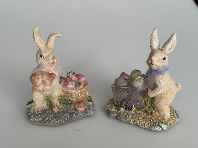 Easter Bunny Figurines Resin Glitter Set of 2