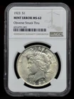 1923 NGC MS62 Mint Error: Obverse Struck Thru Peace Dollar [012DUD]