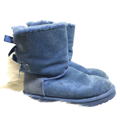 Ugg Youth Kids Blue Bailey Bow Peacock Boots Size Preowned
