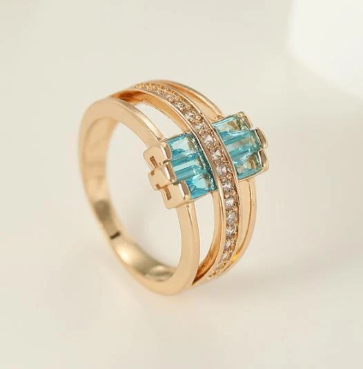 Праздничный подарок 3 X квадратной формы небесно-голубой топаз белое розовое золото кольца нам размер 6-10 - Изображение 4 из 4