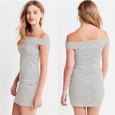 Urban Outfitters UO B& W Striped Stretchy Bodycon Off Shoulder Dress Size S