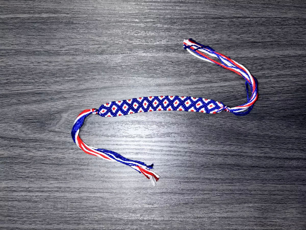 Hand Made Friendship Bracelet String Hand Woven Patterned Red White Blue