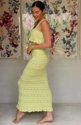 ZARA WOMAN Lime Neon GREEN Crochet Knit or Long Knit DRESS Limited Edition  | eBay