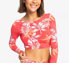 Roxy L112414 Red Women's Seaside Tropics Crop Rash Guard Swim Top ONLY Size S