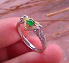 Certified Icy Green silver 925 A JADE Jadeite Cabochon RING USA 7.25    580186
