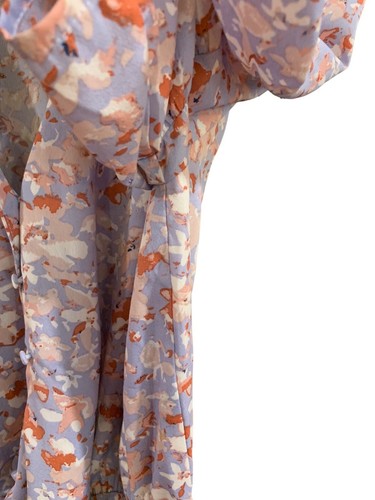 Showpo Balloon Sleeve Mini Dress Purple Blue Floral V Neck Ruffle Hem Tie Waist - Picture 4 of 12