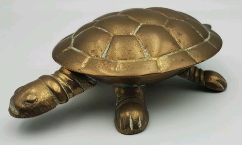 Vintage Brass Turtle Trinket Box/collectible Metal Tortoise Pin Dish - Picture 3 of 13