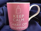 KENT POTTERY pink mug KEEP CALM + CARRY ON SHOPPING new with tag STONEWARE NEW!! — photo 1