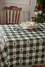 Christmas Green Checkered Pine Tablecloth