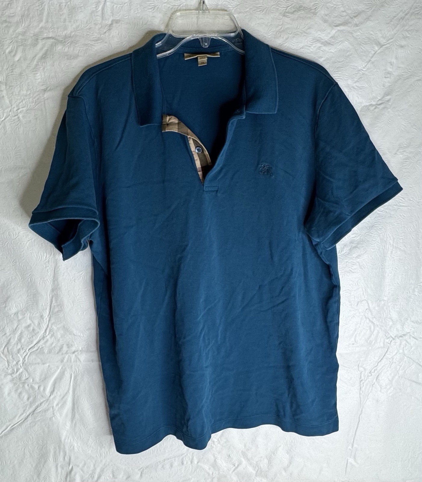 Burberry Teal Blue Plaid Button-Up Polo Shirt for Men Size XXL-image