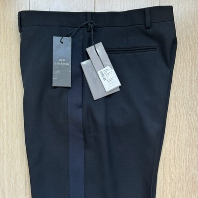 DIOR x PETER DOIG Dress Pants - Black Wool Twill With Satin Stripe - $1,300