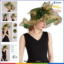 Wide Brim Sun Hat Organza Gauze 4 Inch Derby Church Wedding Bridal Shower