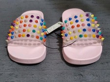 New Ladies Mudd Billie 123-L Pink Slides Slip On Sandals W/Rainbow Spikes. 8.5