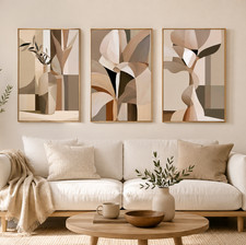 Set of 3 Beige Neutral Wall Art Prints Modern Abstract Art Posters Home Decor