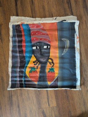 Haitian Woman Pineapple Scene Painting Folk Art Style 22x23 In Signed Cliford