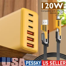 120W Fast Type C Charger Plug ,4-In-1 Cable For iPhone 16 15 14 13 Pro Max 16e