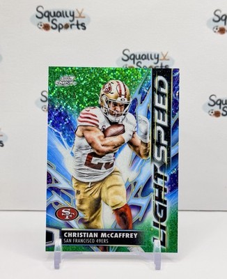 Christian McCaffrey SF 49ers 2025 Topps Chrome Cosmic Light Speed Green #'d/75