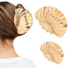 Gold Shells Claw Clip Metal Fancy Big Extra Large Small Seashells Claw Hair...
