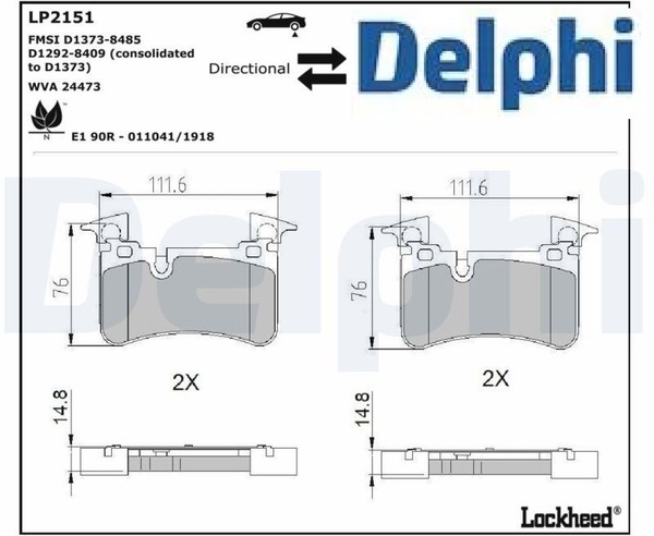 Delphi LP2151 Bremsbelagsatz FüR Scheibenbremse Bremsbelagsatz-image