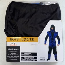 Fun World Blue / Black Skull Ninja Halloween Costume Boys Size L 10/12 