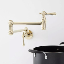 Signature Hardware Vivan Retractable Wall-Mount Pot Filler, Polished Brass