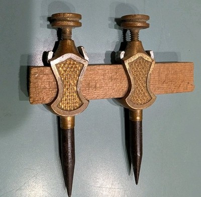 Antique Pair Of Vintage Sweetheart Stanley Tool Trammel Points No 1