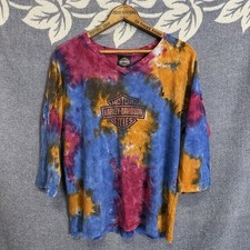 Vintage Harley Davidson Women’s Tie-Dye V Neck T Shirt 1/4 Sleeve Made In USA XL
