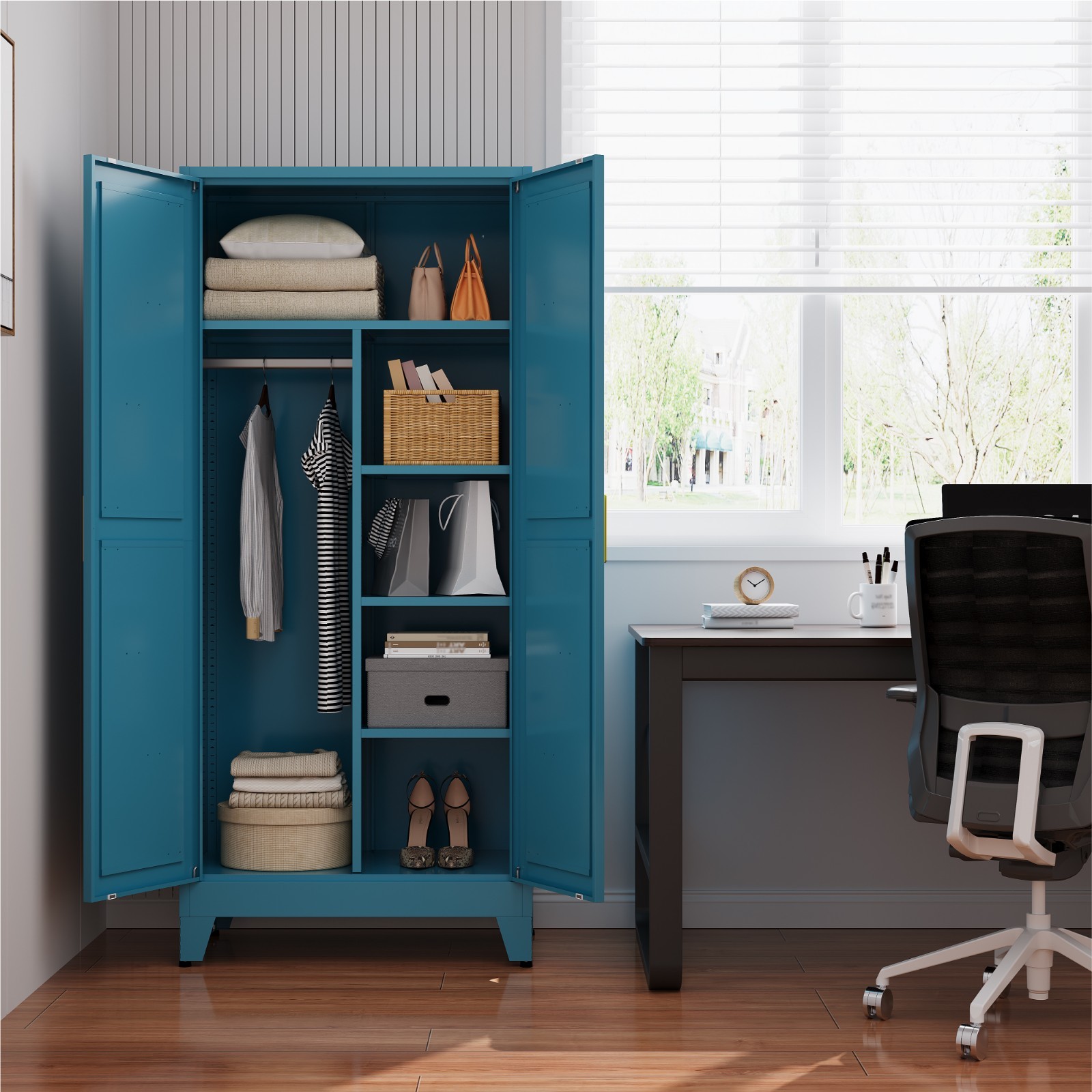 Metal armoire Wardrobe Closet with Hanging Rod,71'' Metal Wardrobe Cabinet