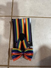 Adult one size rainbow Suspenders and Bow tie Halloween costume