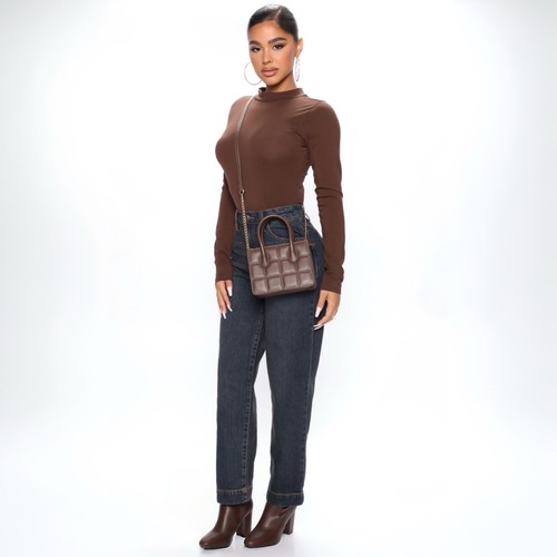 Fashion Nova Women's Chocolate Long Sleeve Bodysuit Women’s Size Medium - Picture 3 of 6