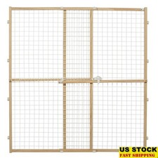Pet Safety Gate Wire Mesh Pressure Mounted Adjustable Lockable Dog Barrier Wood