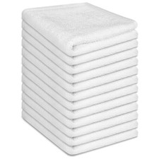 INFICRIME 100 Cotton Washcloths Set, 12-Pack White Wash Cloths, 12x12 Inch