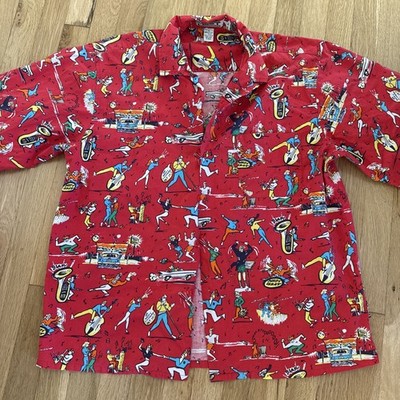 HEET Rock & Roll Men's Print Short Sleeve Button-Down Party Shirt - M