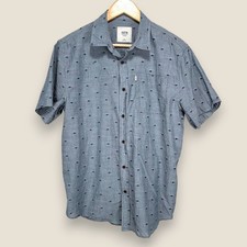 Katin Short Sleeve Button Down Shirt Men Medium Blue Gray Cotton Dots Print