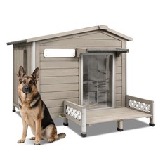 Large Wooden Outdoor Dog House with Porch Weatherproof Adjustable Vent Windows
