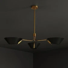 Mid Century Modern Chandelier – 3 Light Brass Pendant