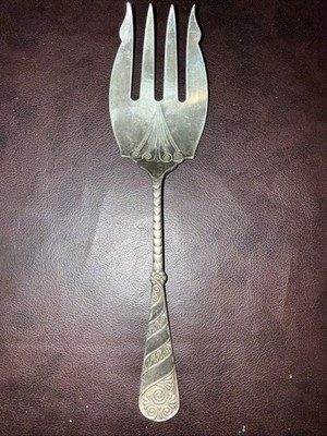 Rare Antique Assyrian Head A1 Ornate Silver Plate Serving Fork 1886 Rogers Bros