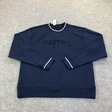 Nautica Sweatshirt Mens Medium Blue Crewneck Knit Pullover Crest Logo Nautical