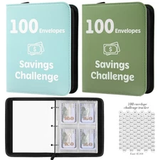 100 Envelopes Money Saving Challenge Binder with Laminated Tracker Money Savi...