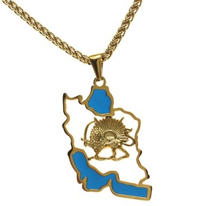 Authentic Gold Plated Persian pahlavi lion sun Iran map necklace chain
