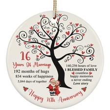 16 Years Love Ornament Happy 16th Anniversary Santa Claus Couple Christmas Gift