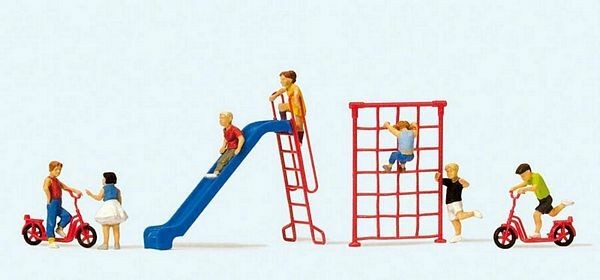 Preiser 10616 HO Scale Playing Children With Accessories pkg(7)