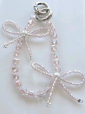 DoubleBow Lustered PalePink CrystalGlass Faceted Rondelle+Cube Beads Phone Strap