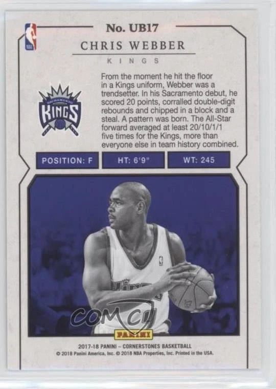 2017-18 Panini Cornerstones Unbreakables Chris Webber #UB17 HOF - Image 2 of 2