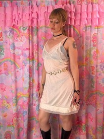 Vintage 1970s Henson Kickernick Lace Slip Dress Ivory Lingerie Nightgown