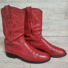 Vintage 90's Justin Western Red Leather Rodeo Roper Cowboy Boots Women s 6